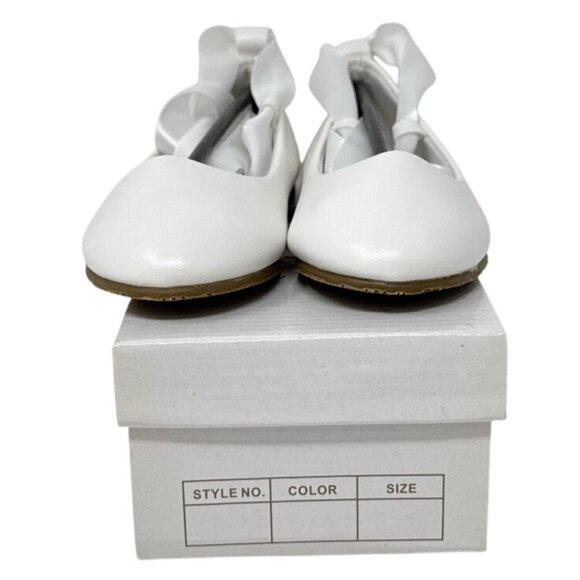 Kids Dream Girls White Ballet Flats with Ribbon Tie Size 10 BS004 - Picture 4 of 6